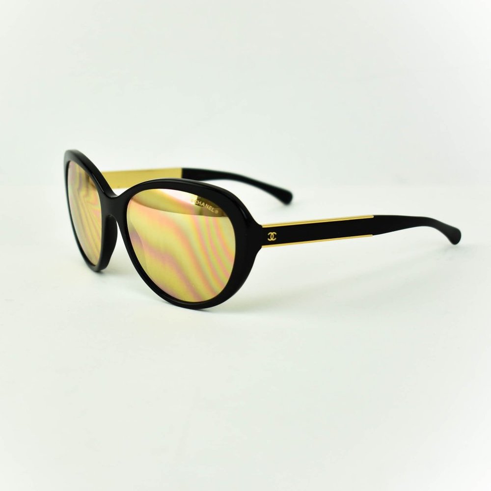 CHANEL Black/Gold CC 18k Gold Mirrored Sunglasses